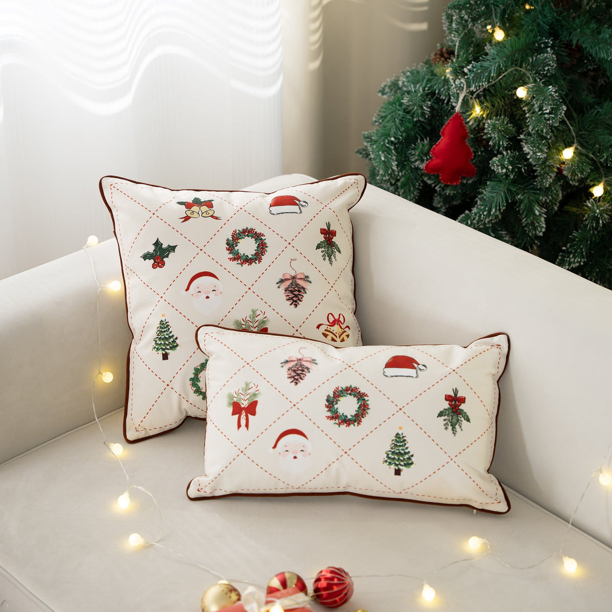 Christmas Pillow Covers with Embroidered Holiday Motifs
