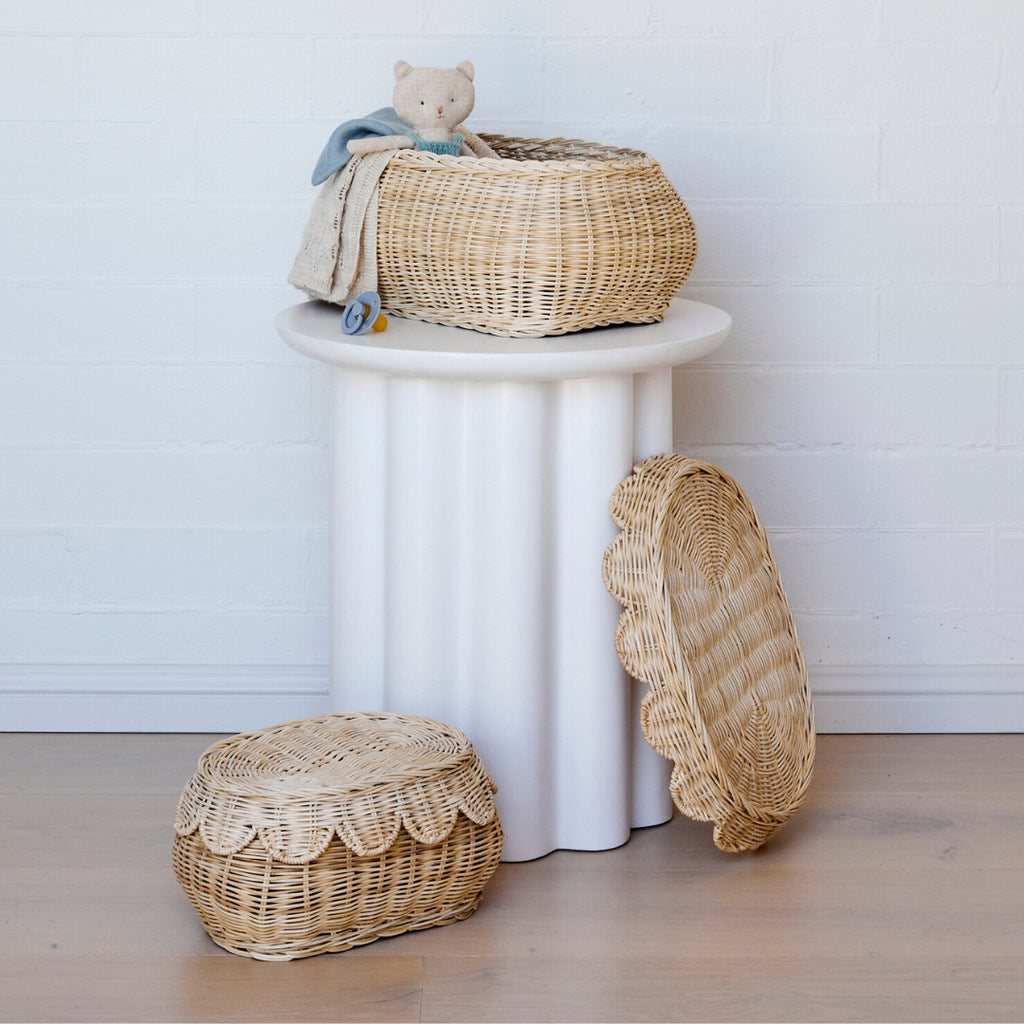Scalloped Wall Basket Decor in Woven Rattan | Mounts Flat to Hold Plants or Small Items | 5 Finishes