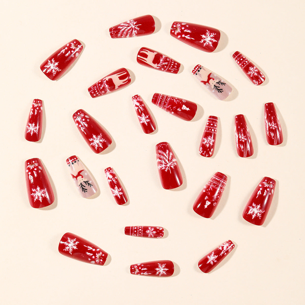 Christmas Press On Nails with Reindeer and Snowflake Designs