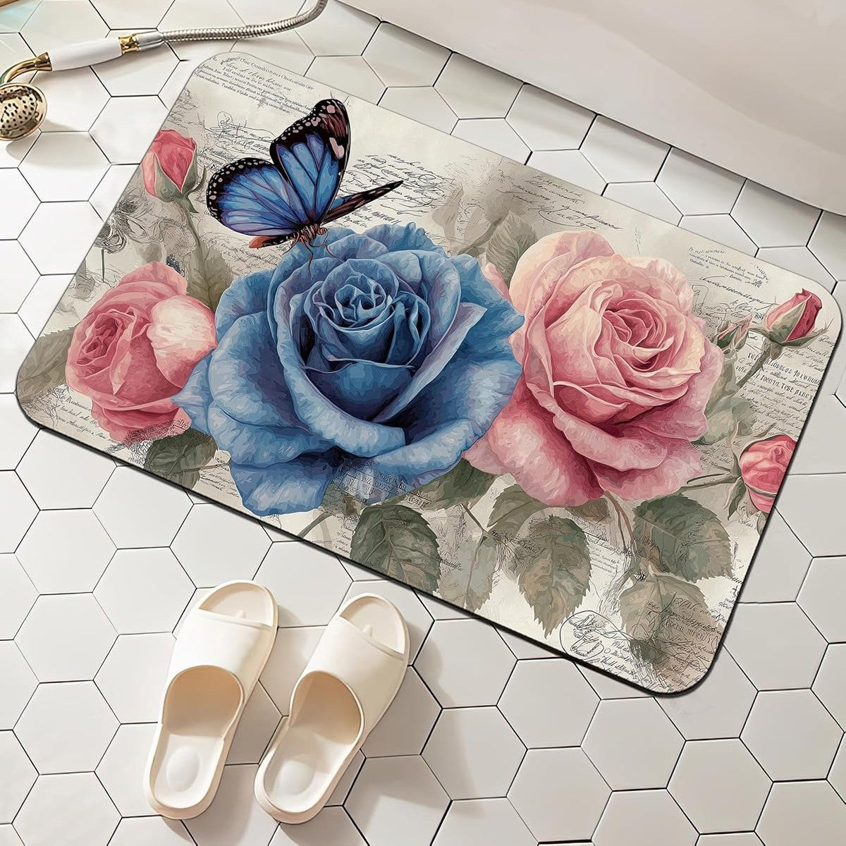 Checkerboard Bath Mat with Daisy Print and Non-Slip Backing | Hard-Wearing Surface, Easy to Wipe Clean | 11 Designs