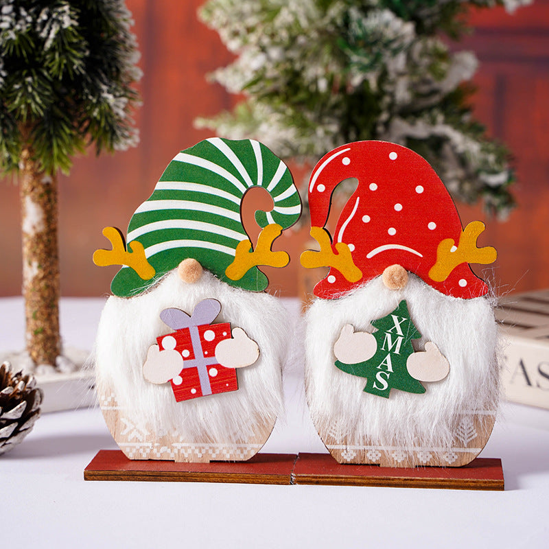 Wooden Christmas Gnome Decorations with Faux Fur Beards