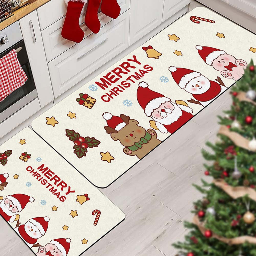 Christmas Kitchen Mat Set with Non Slip Backing, Washable