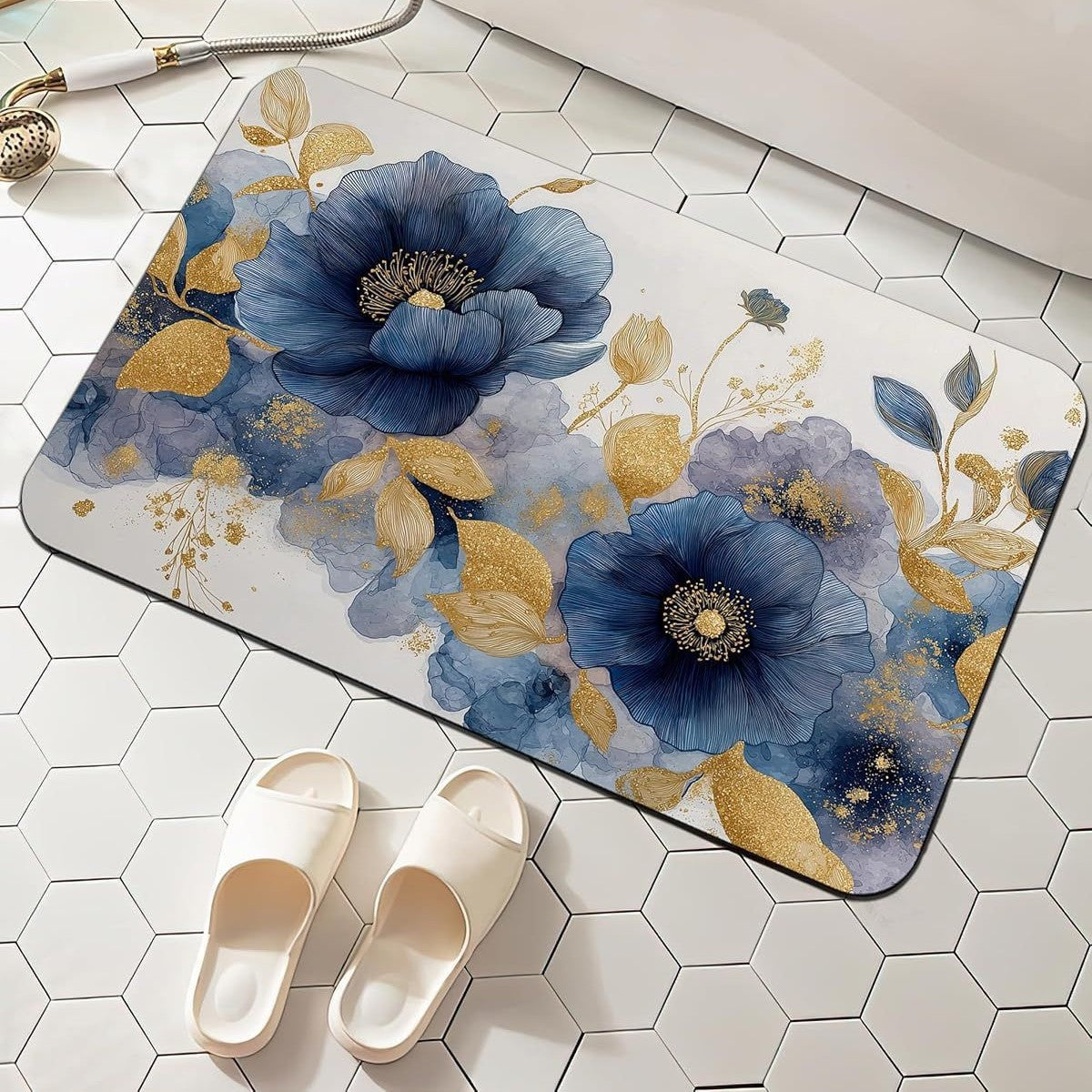 Checkerboard Bath Mat with Daisy Print and Non-Slip Backing | Hard-Wearing Surface, Easy to Wipe Clean | 11 Designs