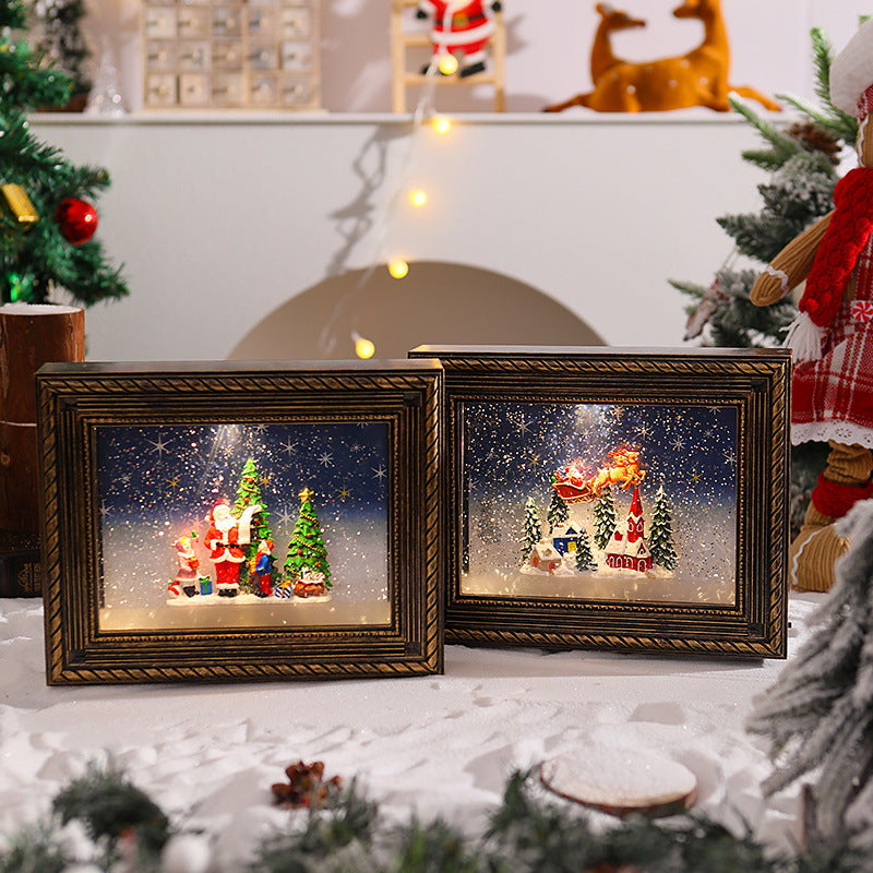 Lighted Snowman Christmas Decorations in a Vintage Frame