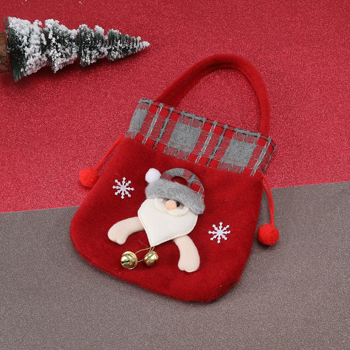 Felt Christmas Ornaments Santa Gift Bag with Handle and Bells