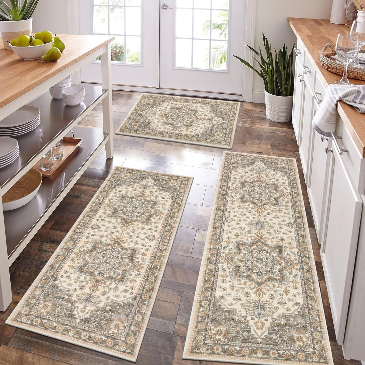 Persian Pattern Kitchen Runner Rugs with Non-Slip Backing | Cushioned Pile for Long Cooking Sessions | 8 Designs