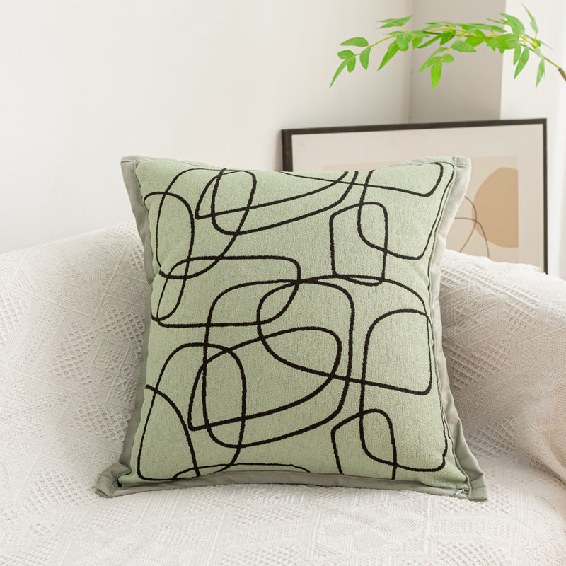 Abstract Line Embroidered Throw Pillow with Removable Cover | 18 x 18 in Accent Cushion for Sofa and Bed | 5 Colors