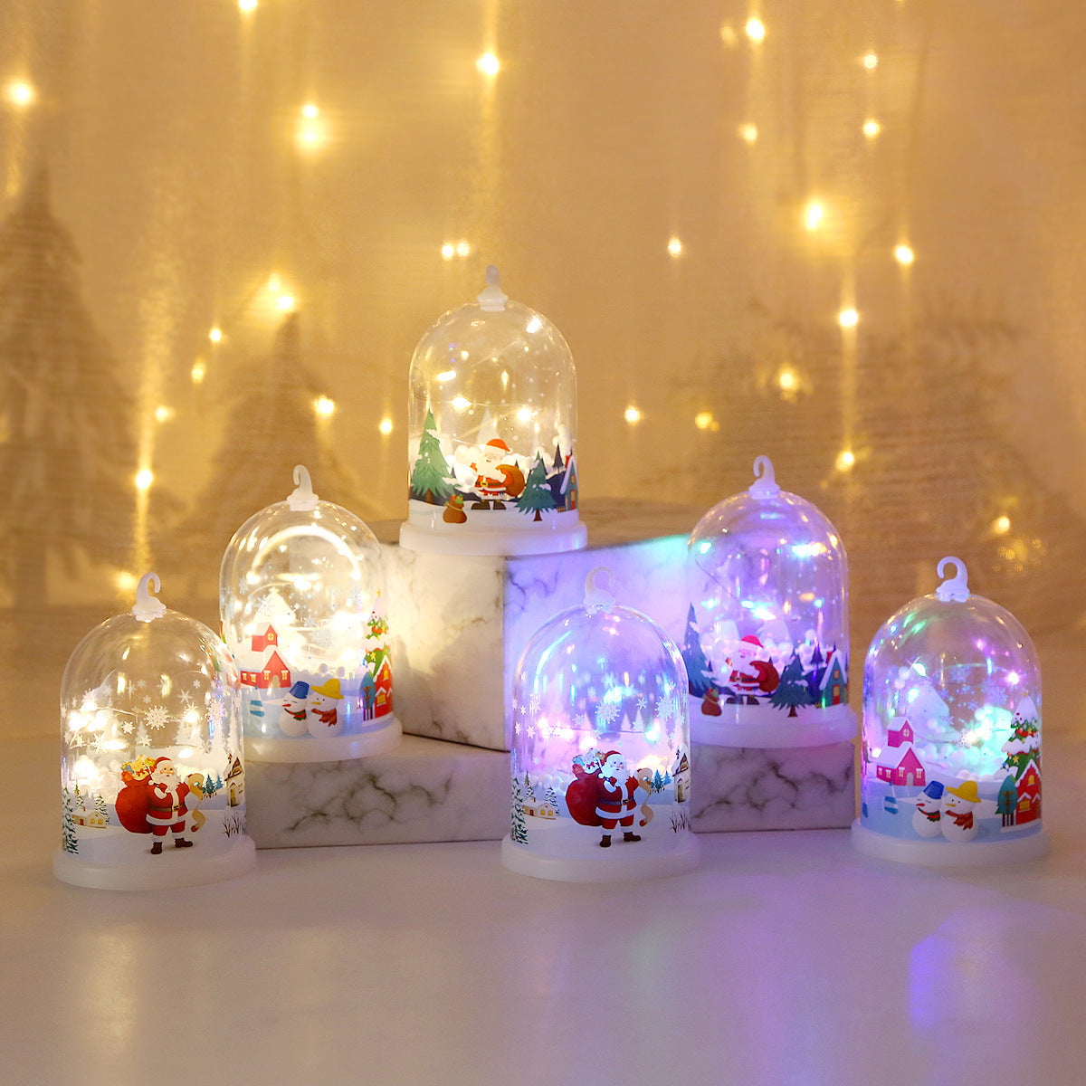 LED Christmas Lights Glass Dome Ornament with Santa Scene