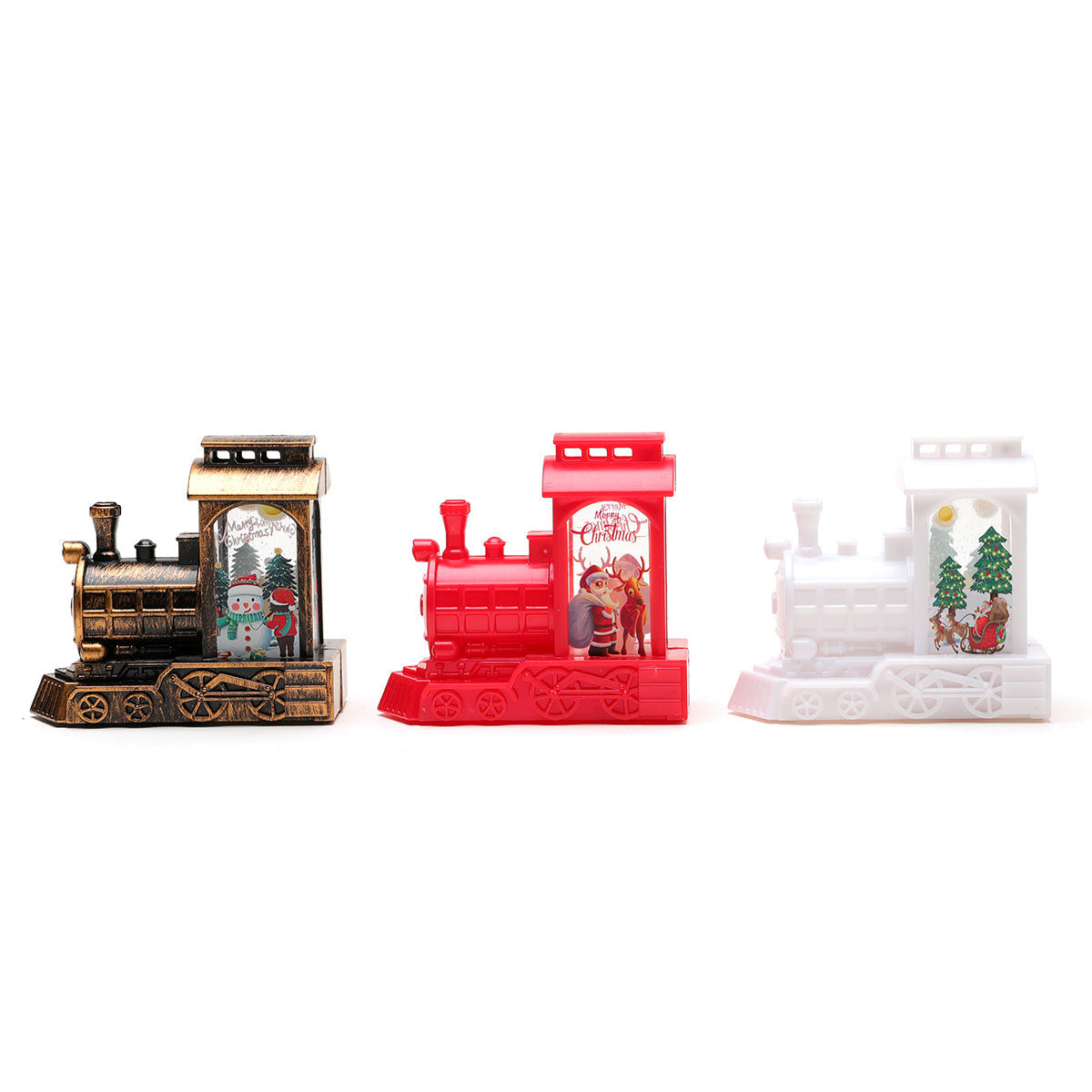 Light Up Christmas Train Ornament with LED Santa Scene