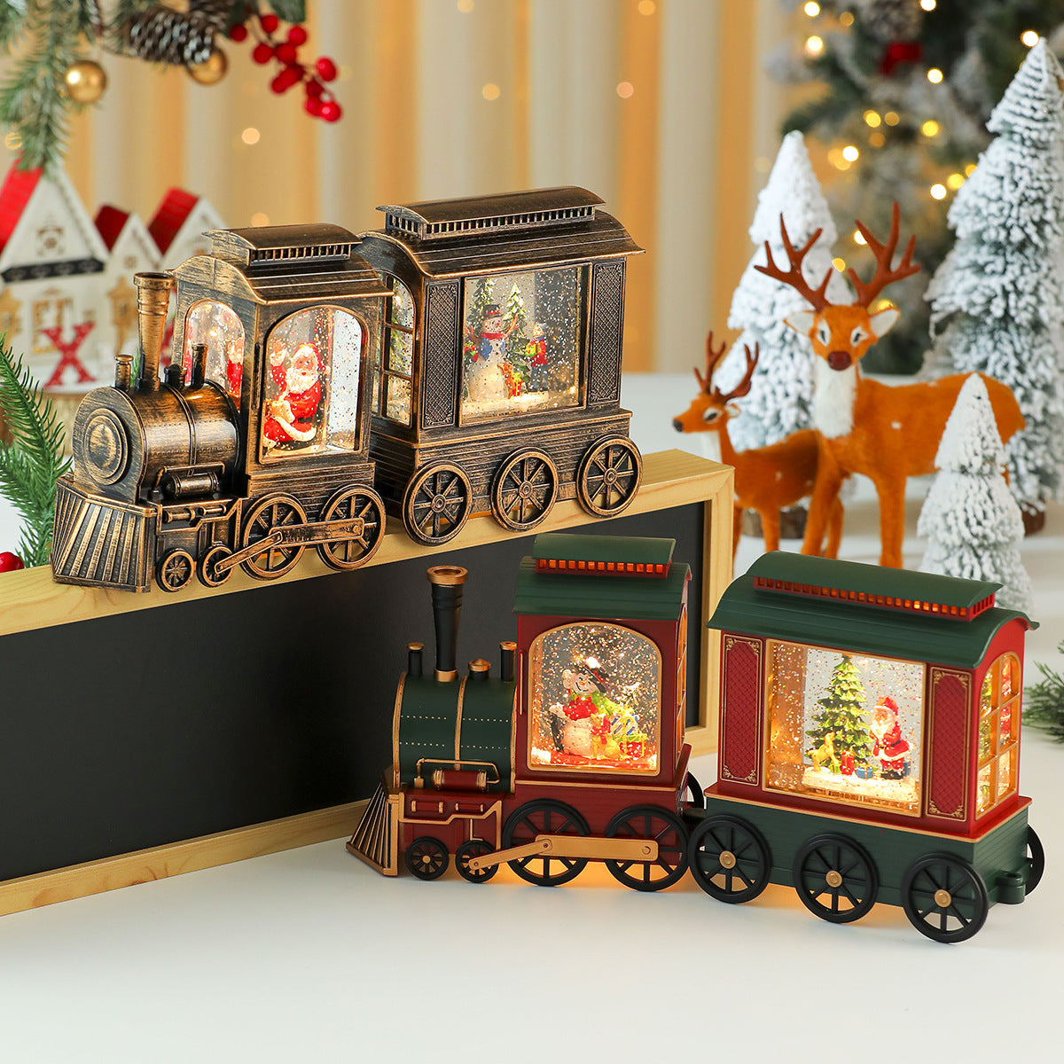 Christmas Figurines LED Lighted Holiday Train Decoration