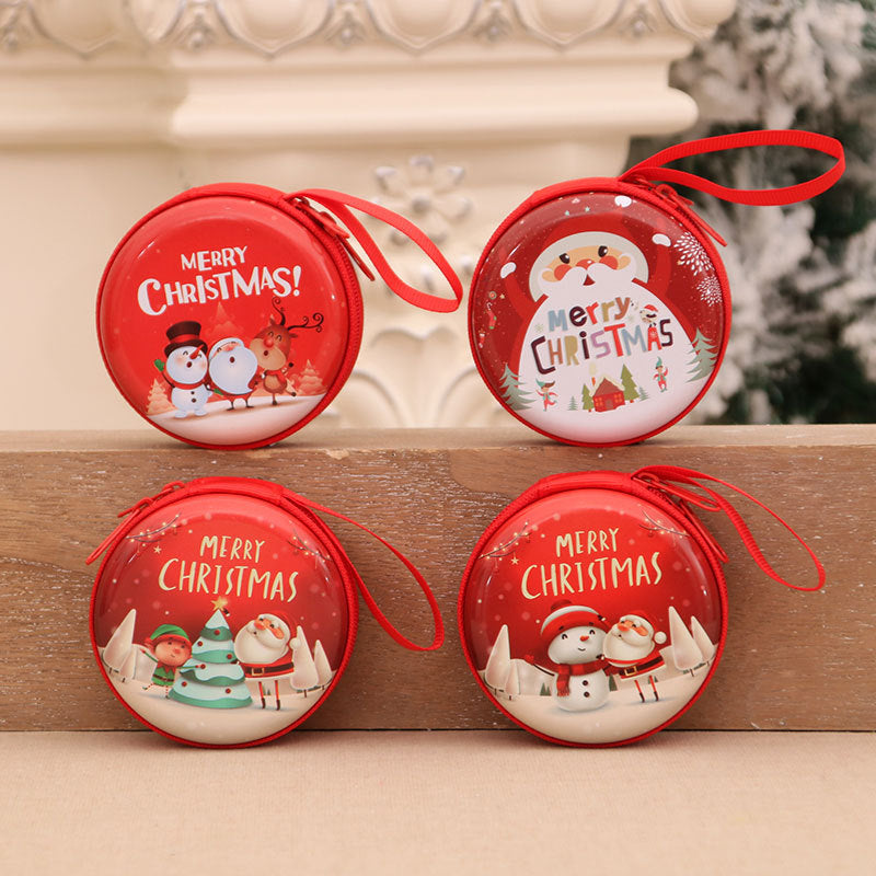 Christmas Snowman Coin Purse with a Festive Scene Print | Zip-Around Pouch with a Wrist Strap | Wipe-Clean Finish, 4 Designs