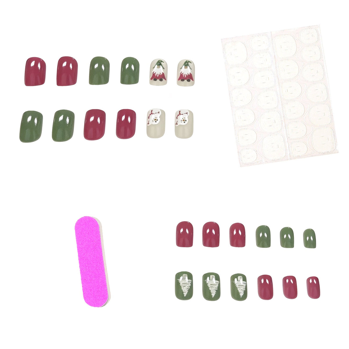 Christmas Press On Nails Set with Gnome and Snowman Art