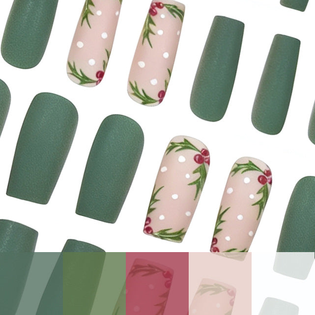 Christmas Press On Nails with Holly and Red Berry Design