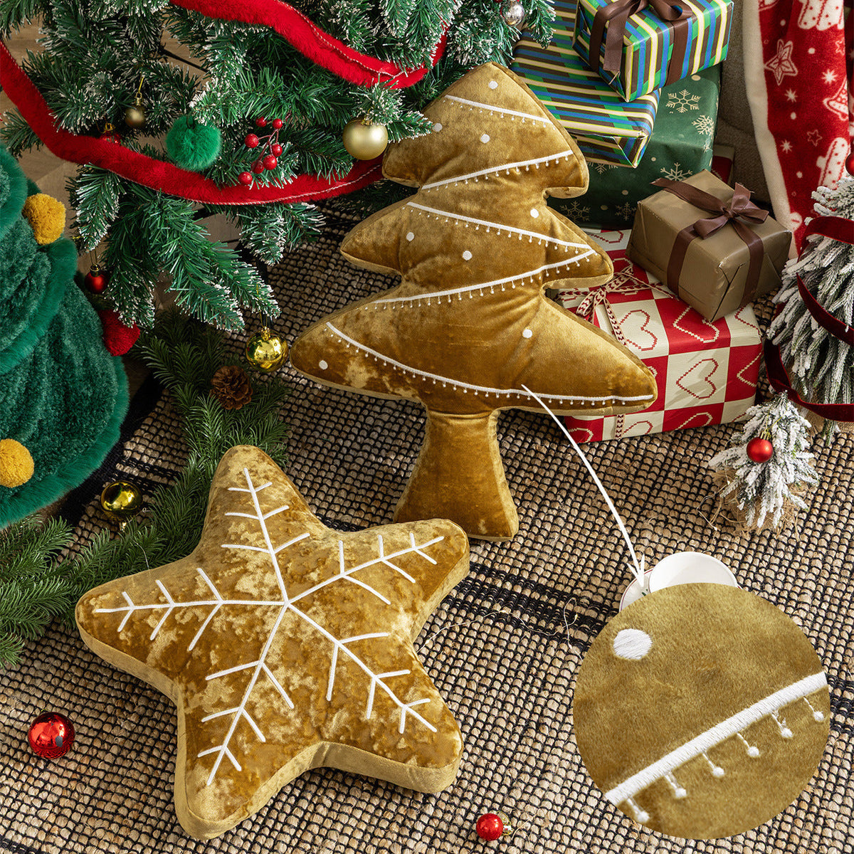 Embroidered Velvet Christmas Pillow Covers for Sofa and Bed