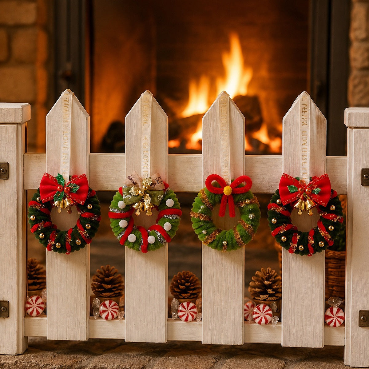 Mini Christmas Wreath Ornaments with Bows and Ribbon Hangers