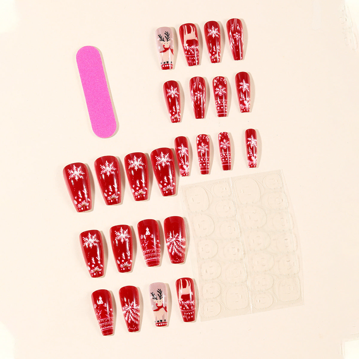 Christmas Press On Nails with Reindeer and Snowflake Designs