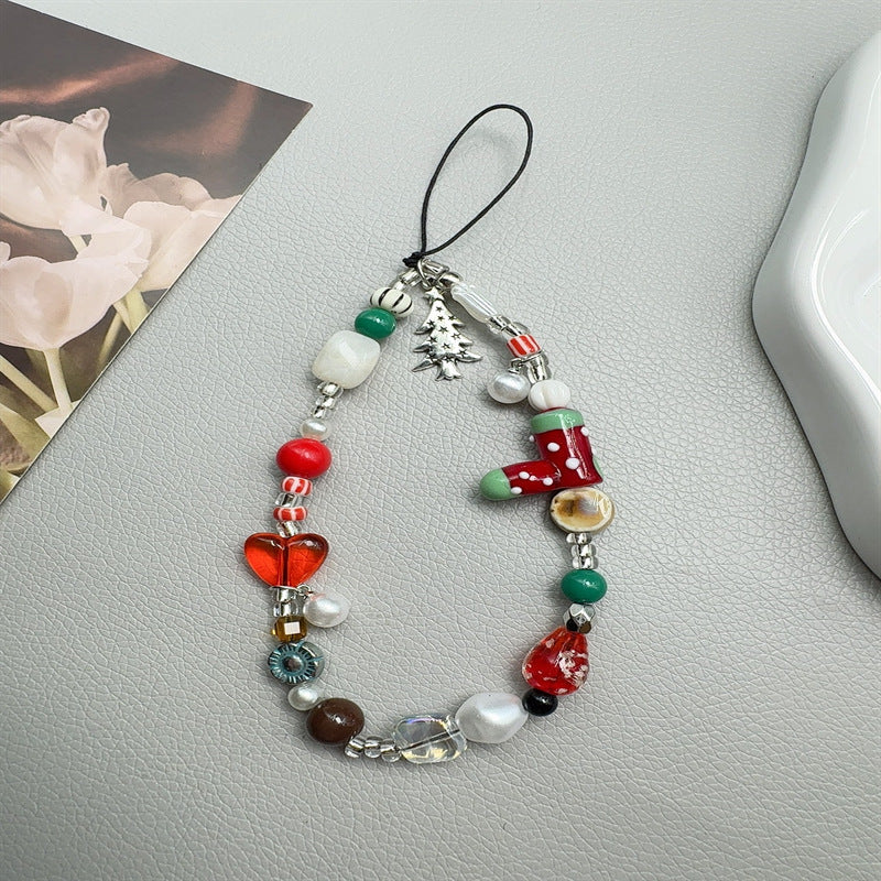 Christmas Bead Charm Phone Lanyard with Boot and Tree Charms