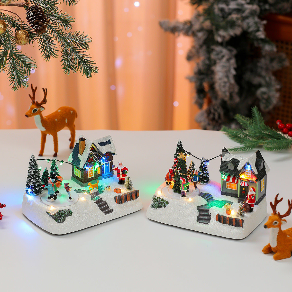 Lighted Christmas Village Scene Decoration with LED Lights