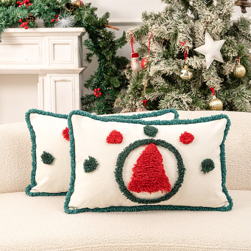 Christmas Throw Pillows Set with Tufted Holiday Tree Design