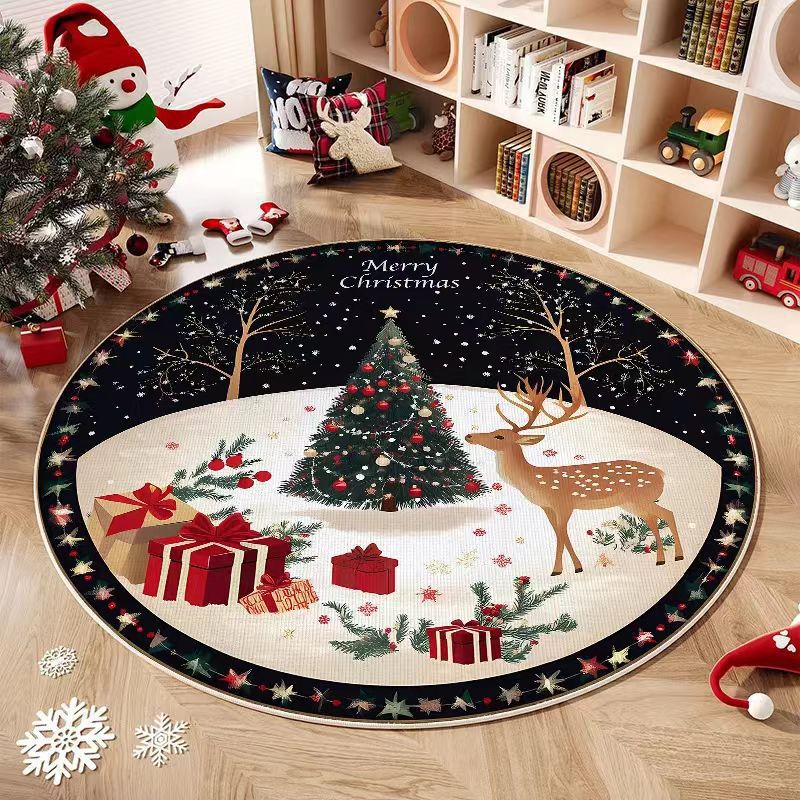 Round Christmas Carpet Rug with Festive Holiday Designs