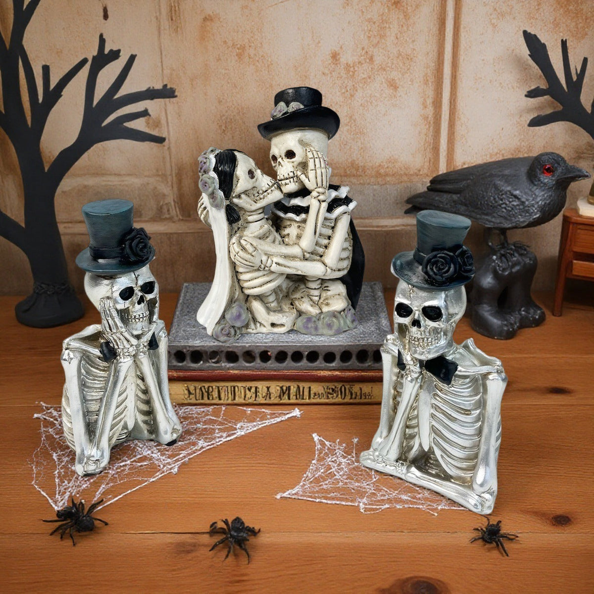 Halloween Skeleton Floral Decorative Figure | Available in 7 Colors | Stands on Shelves, Mantels, and Side Tables
