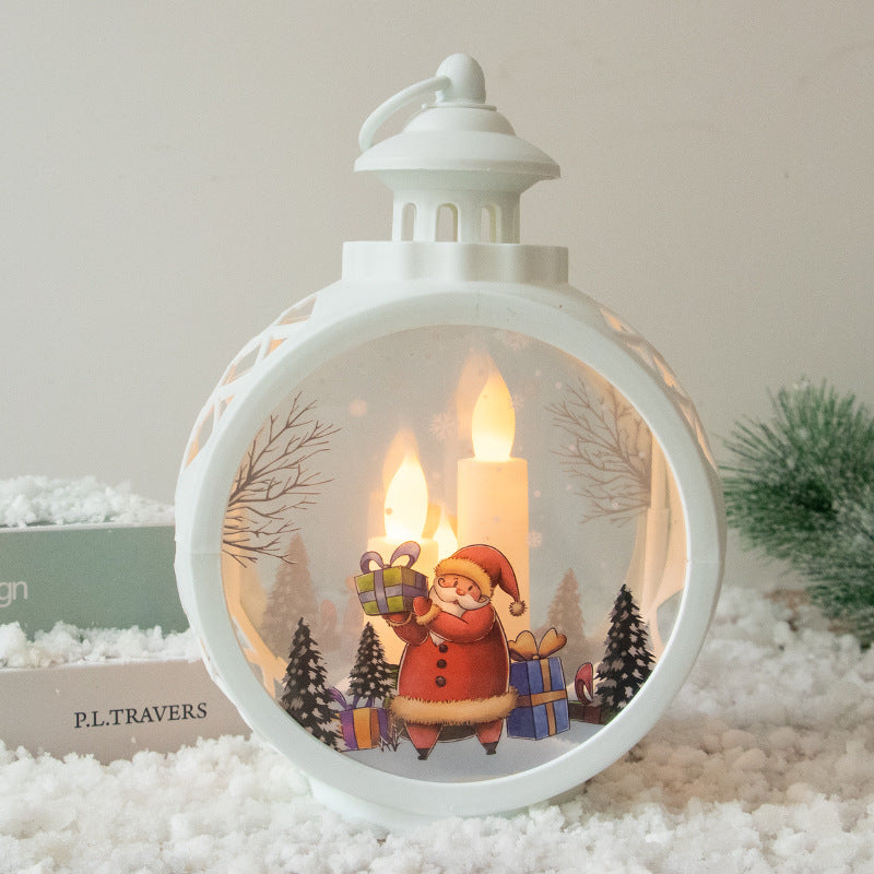 Christmas Lantern with LED Candle Light and Snowman Scene