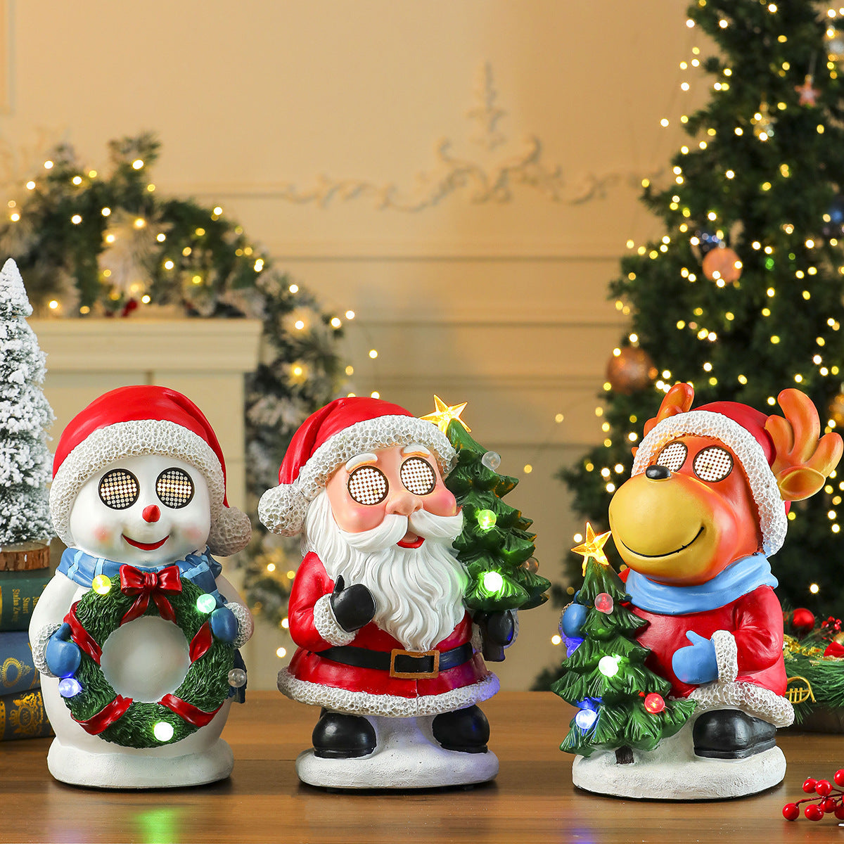 Light Up Christmas Figurines Set with Santa, Snowman and Reindeer