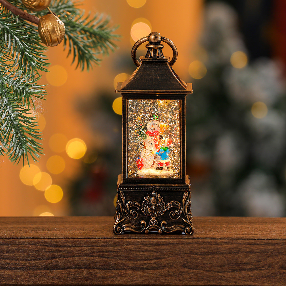Miniature Christmas Ornaments Light Up Lantern with LED Scene