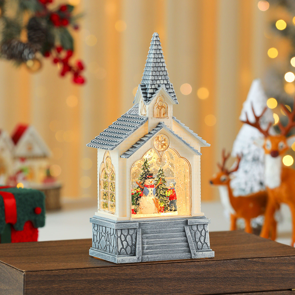 Lighted Christmas Village Church Decoration with Steeple