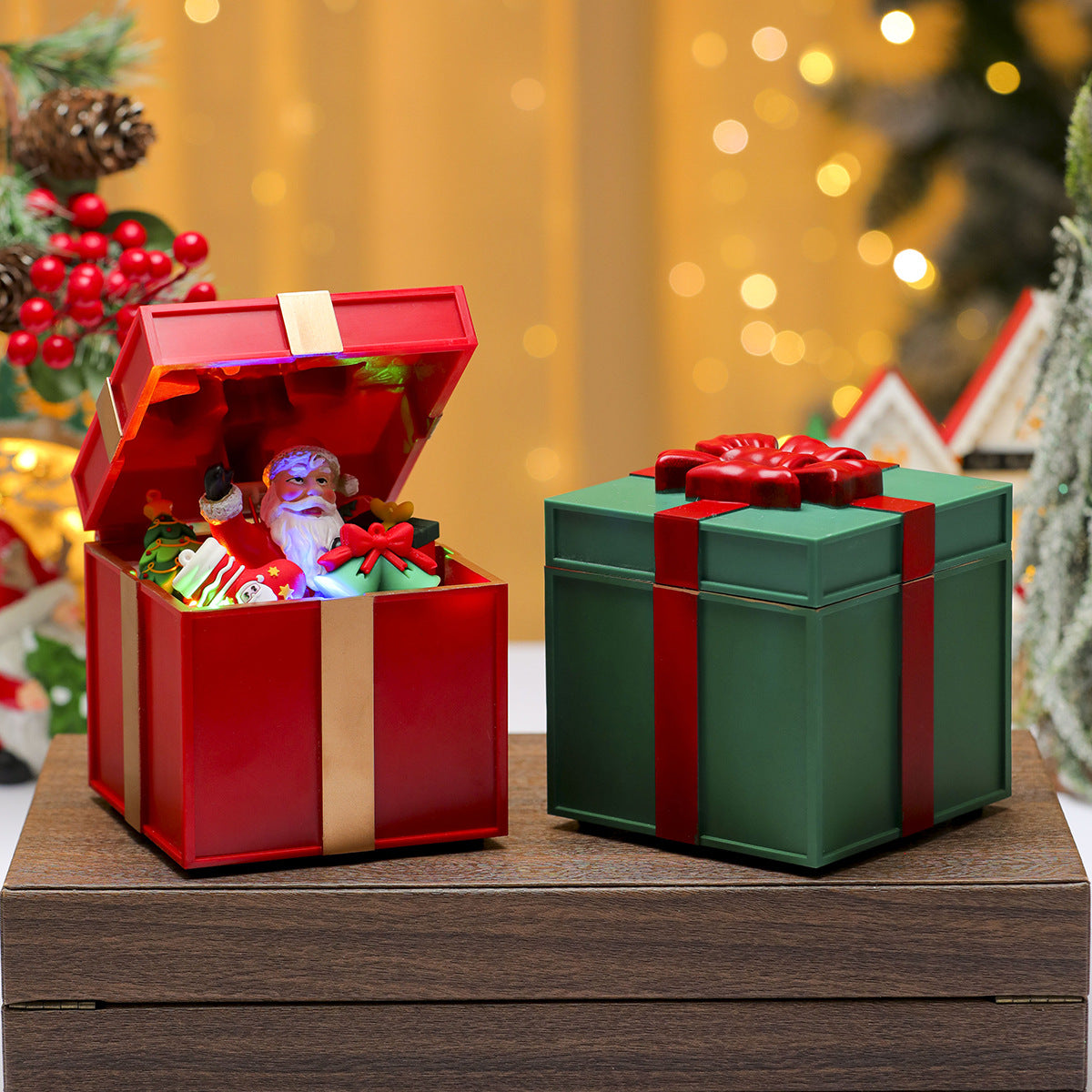 Light Up Santa Claus Christmas Decorations Gift Box Set
