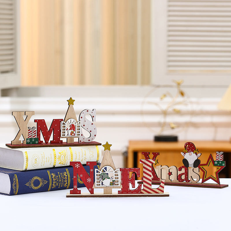 Wooden Christmas Decorations Tabletop Letter Signs with Gnome