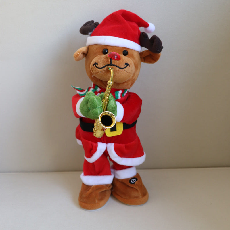 Plush Christmas Figurines with Guitar and Saxophone