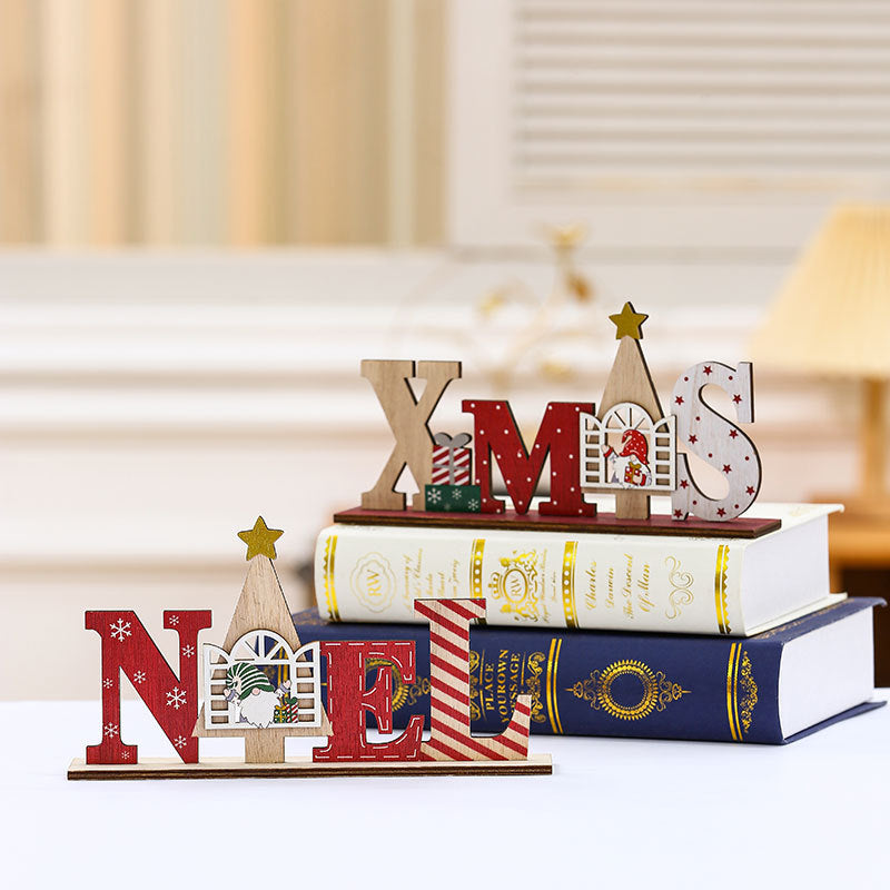 Wooden Christmas Decorations Tabletop Letter Signs with Gnome