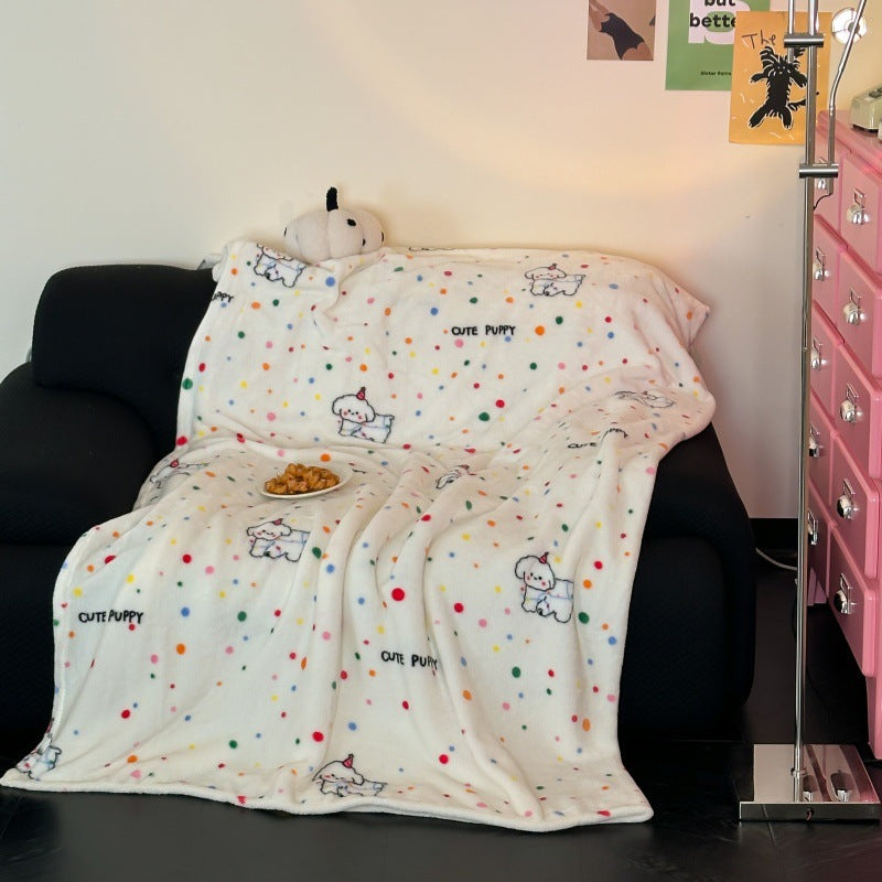 Cartoon Dog Print Fleece Throw with Speckled Pattern | Warm Blanket for Sofa and Bed | 4 Sizes, 15 Designs
