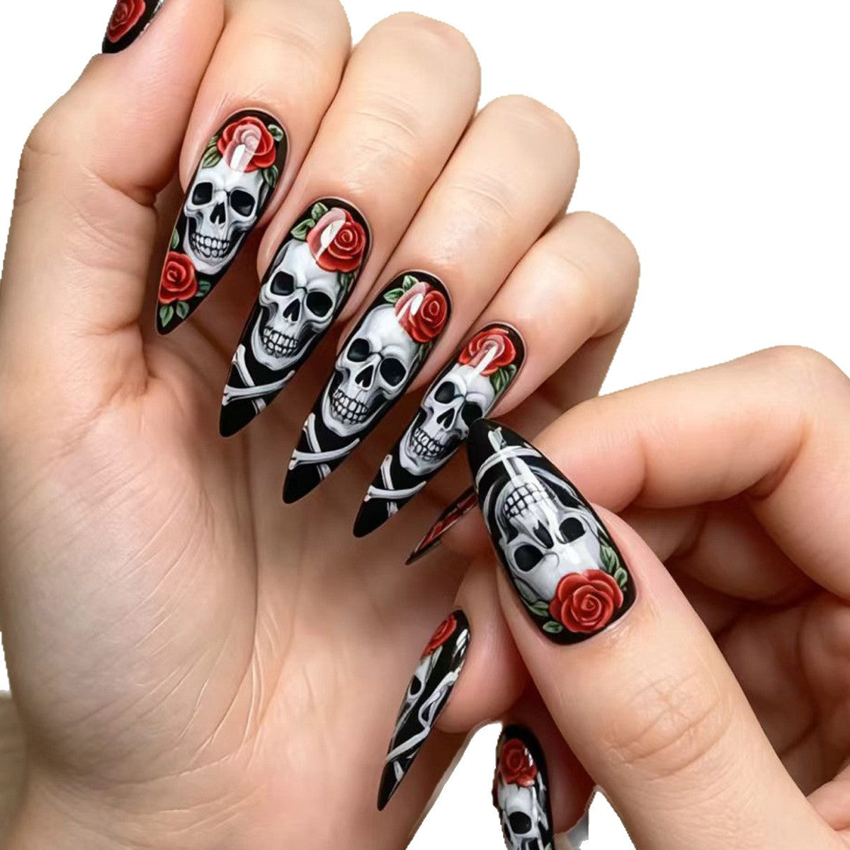 Halloween Skull Floral Press-On Nails | Available in Jelly | Glue-Free Application in Minutes for Parties and Nights Out