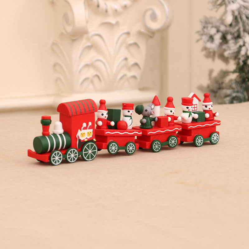 Wooden Train Christmas Ornaments with Gingerbread Passenger | Candy Cane and Fir Tree Details, Hanging Loop | Four Colorful Designs