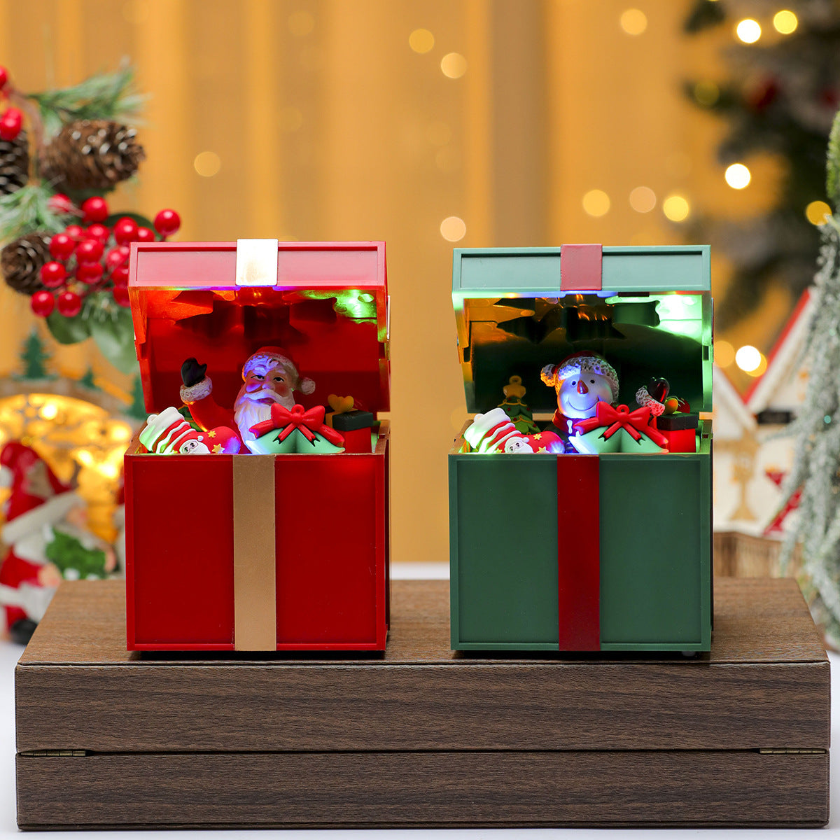 Light Up Santa Claus Christmas Decorations Gift Box Set