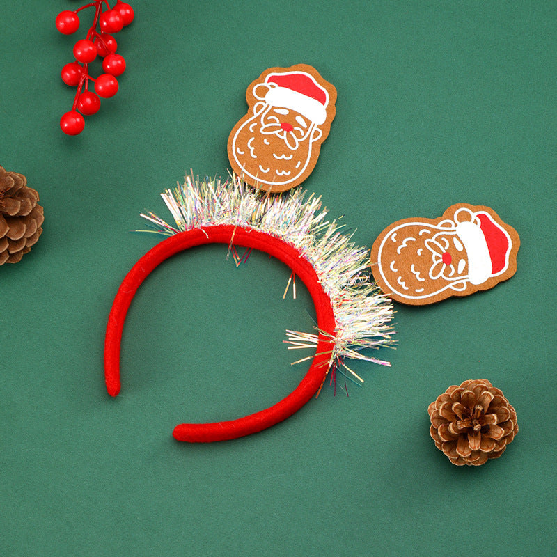 Christmas Headband with Gingerbread Santa and House Tinsel