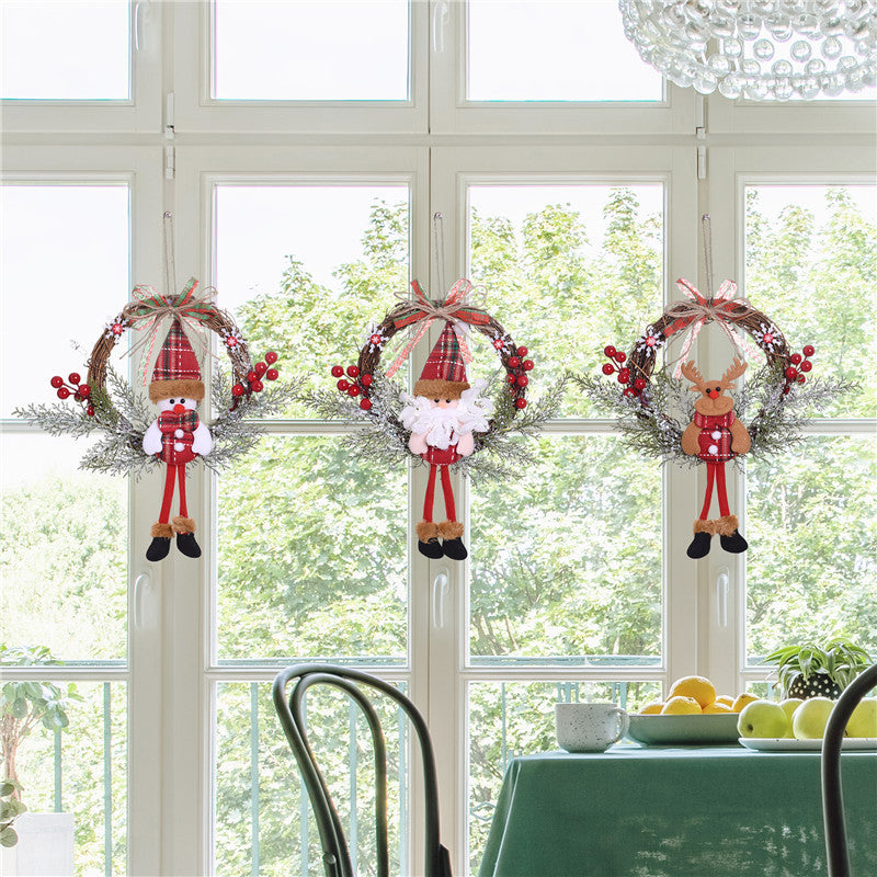 Christmas Wreath with a Santa Motif and Holly Accents | Greenery Base and a Ready-to-Hang Loop | 6 Colorways
