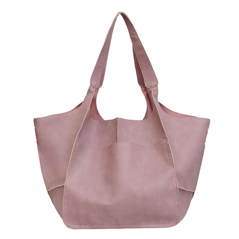Soft Vegan Leather Tote Bag in Thirteen Colors | Lightweight Everyday Shoulder Carry with Roomy Inner Space