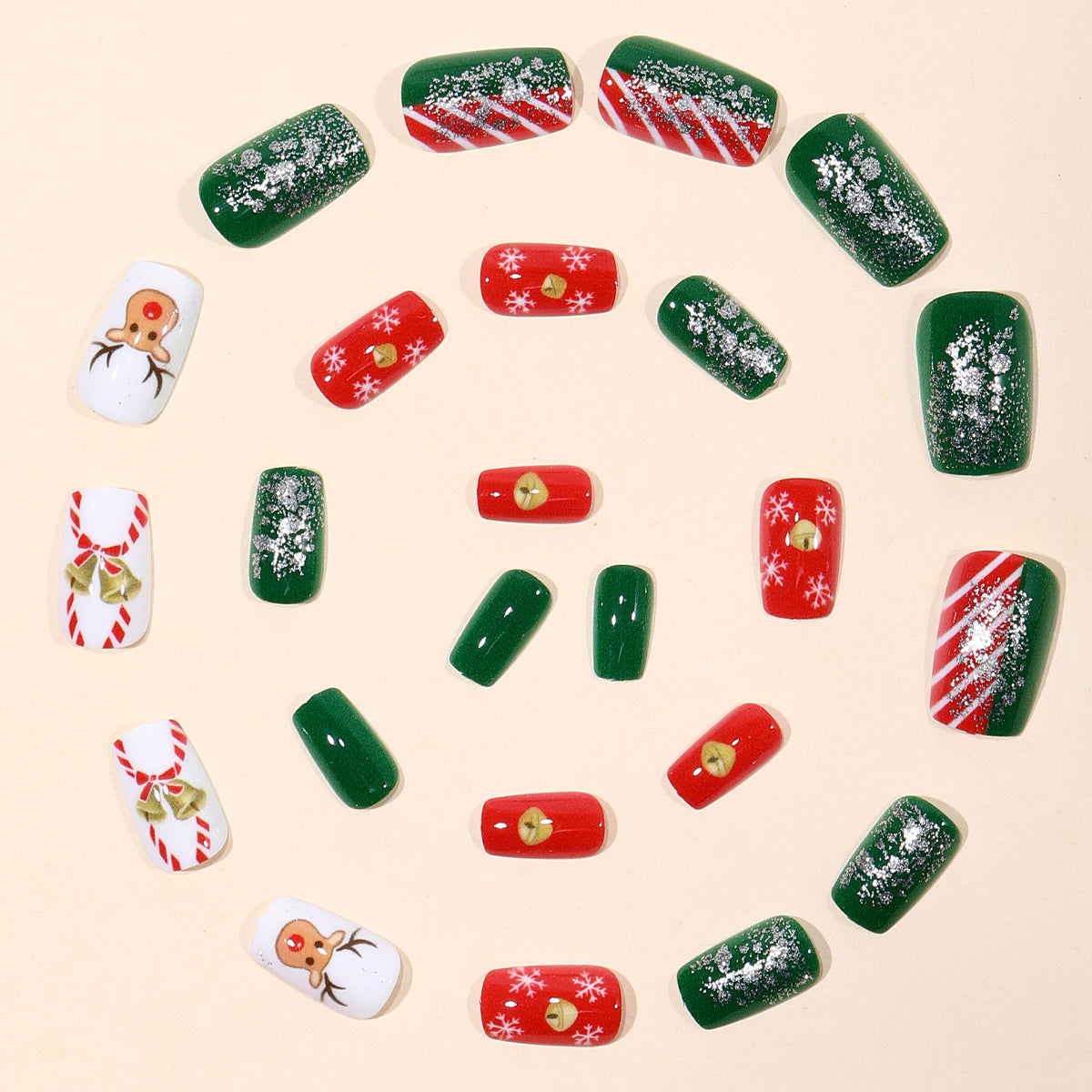 Christmas Press On Nails Set with Reindeer and Snowflakes