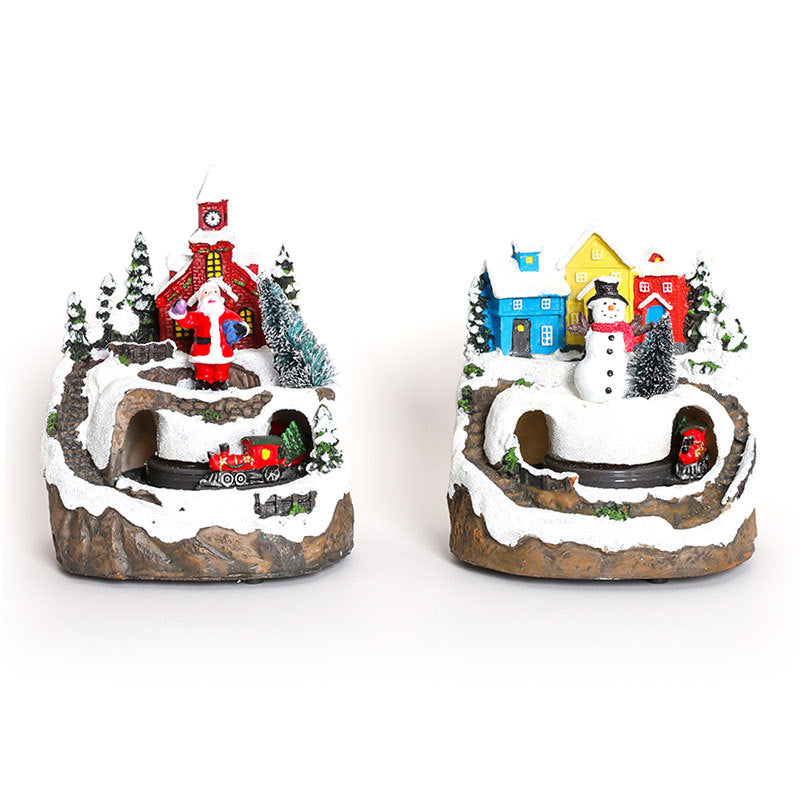 Miniature Christmas Village Scene with LED Lights and Train