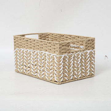 Woven Storage Organizer Basket with Side Handles | Paper Rope Bin for Toys, Blankets and Clothes | 6 Colors