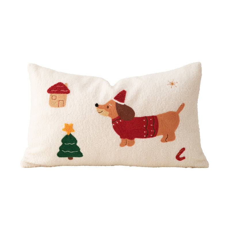 Embroidered Christmas Pillow Covers with Beaded Winter Scenes