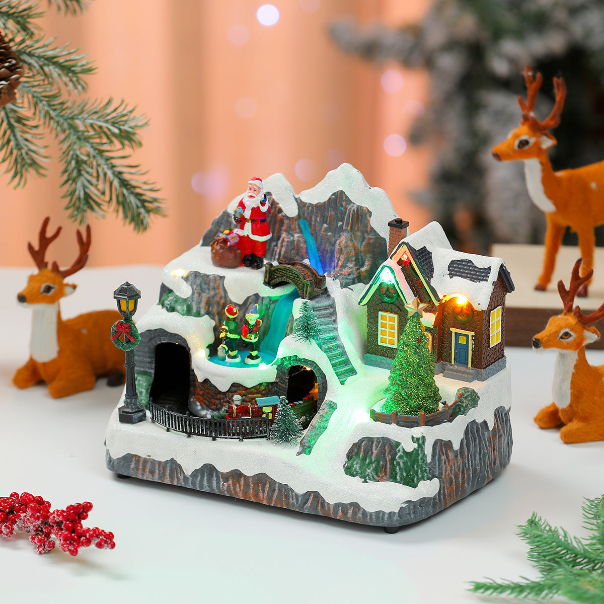 Light Up Christmas Village Decorations with Santa and Houses