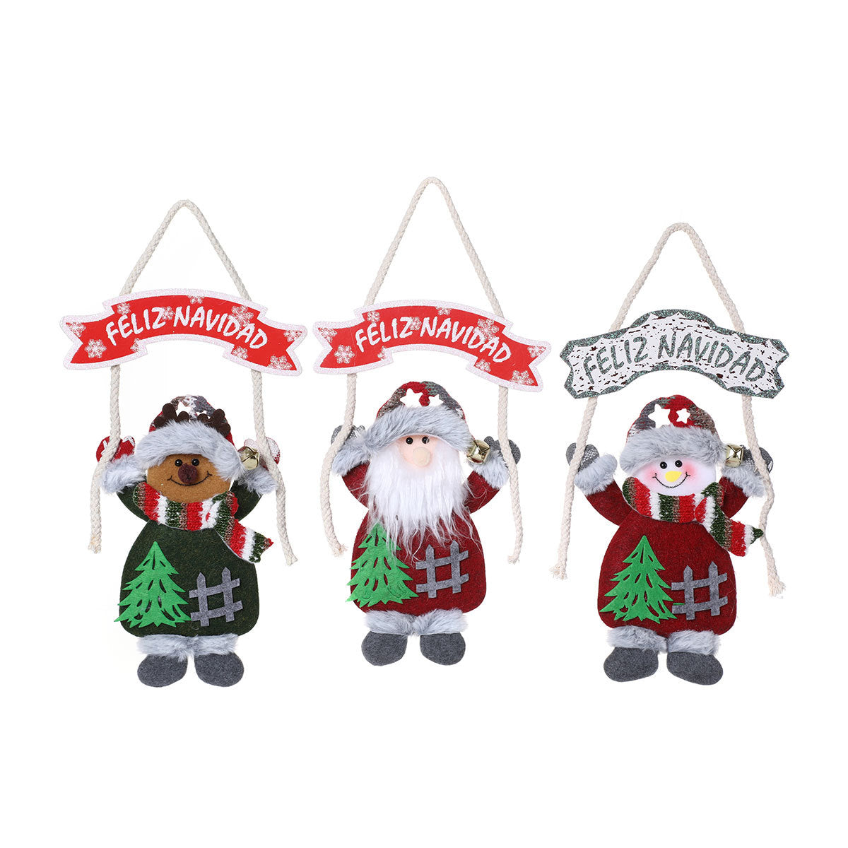 Christmas Tree Ornaments Hanging Plush Feliz Navidad Banner