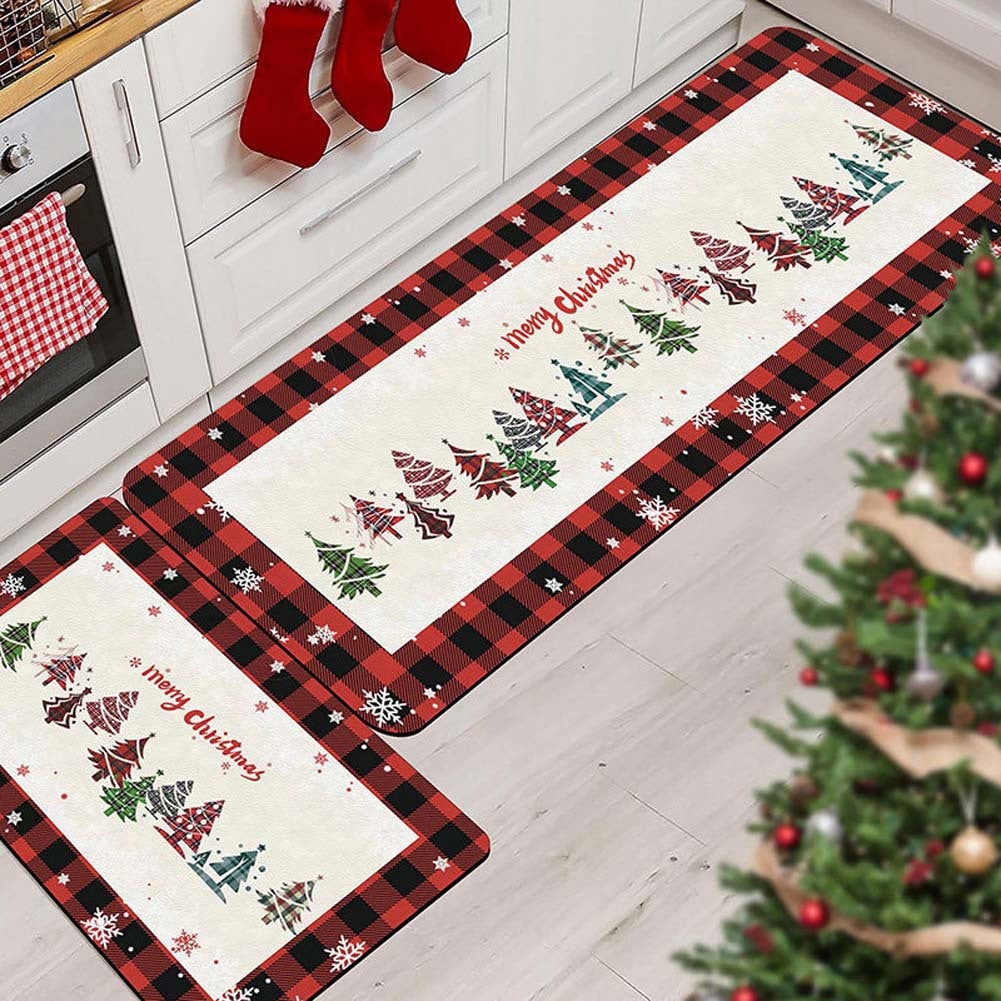Christmas Kitchen Mat Set with Non Slip Backing, Washable