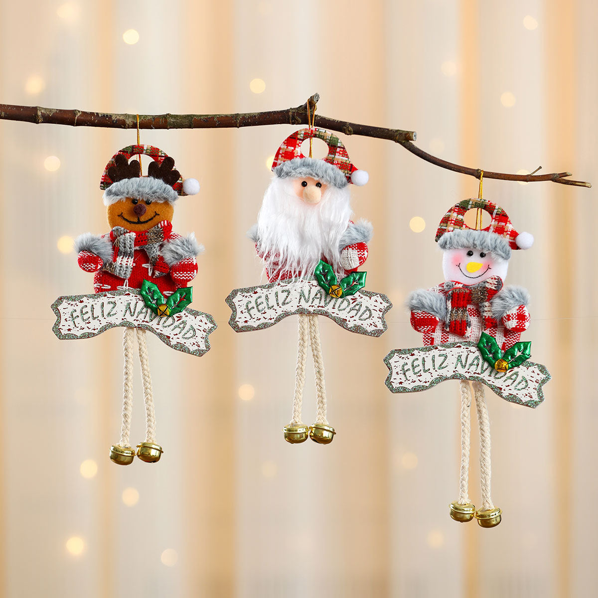 Christmas Tree Ornaments Hanging Santa Snowman and Reindeer