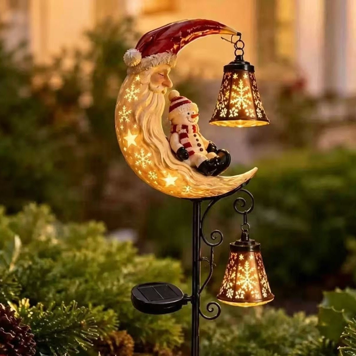 Santa Decoration Solar Garden Stake with Snowman and Lanterns