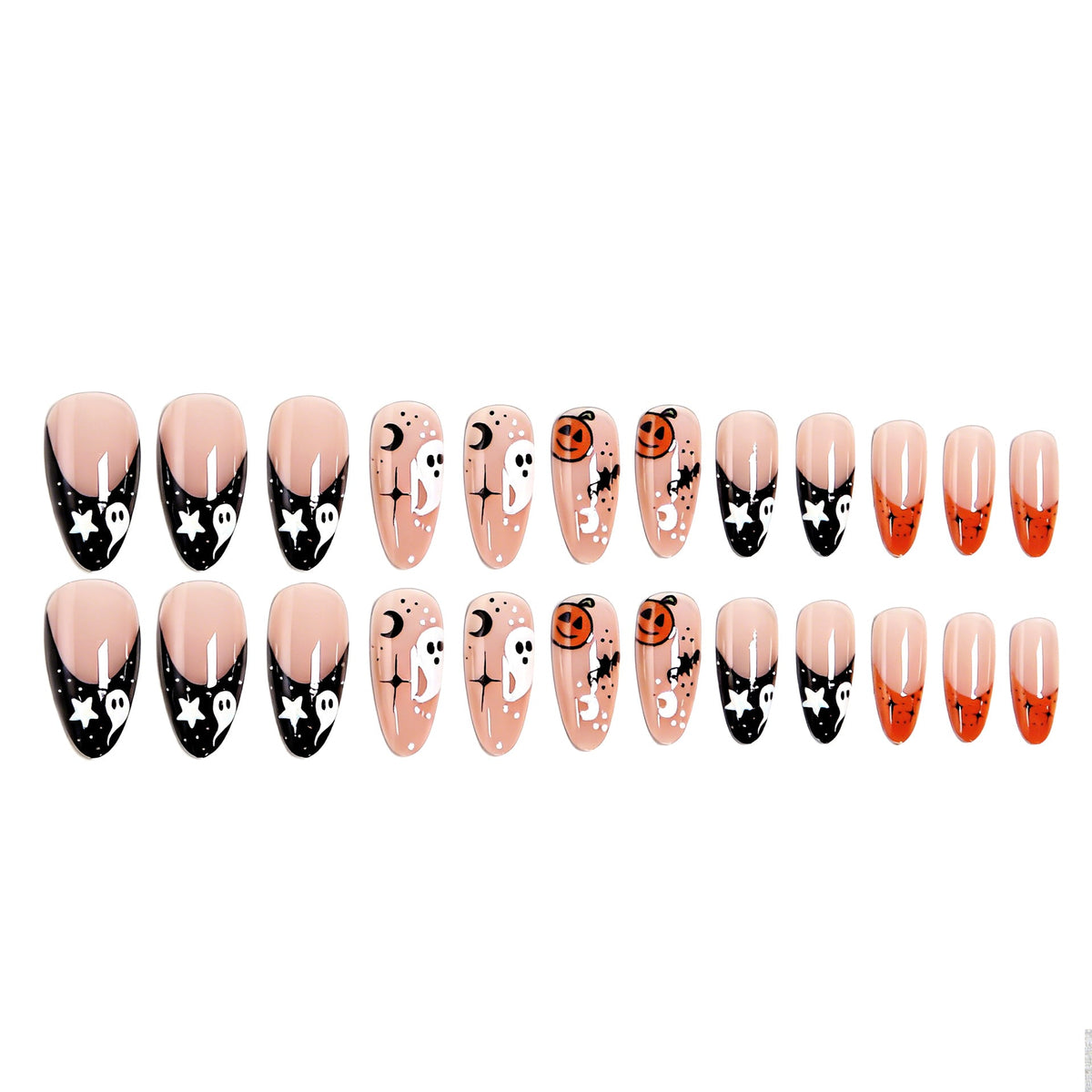 Halloween Pumpkin Ghost Star Press-On Nails | Available in Blue | Glue-Free Application in Minutes for Parties and Nights Out